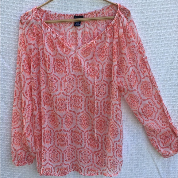 Signature Studio Tops - BOHO PEASANT SIGNATURE STUDIO SHEER BLOUSE KEYHOLE